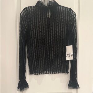 NWT Zara Black Sheer Lace Top